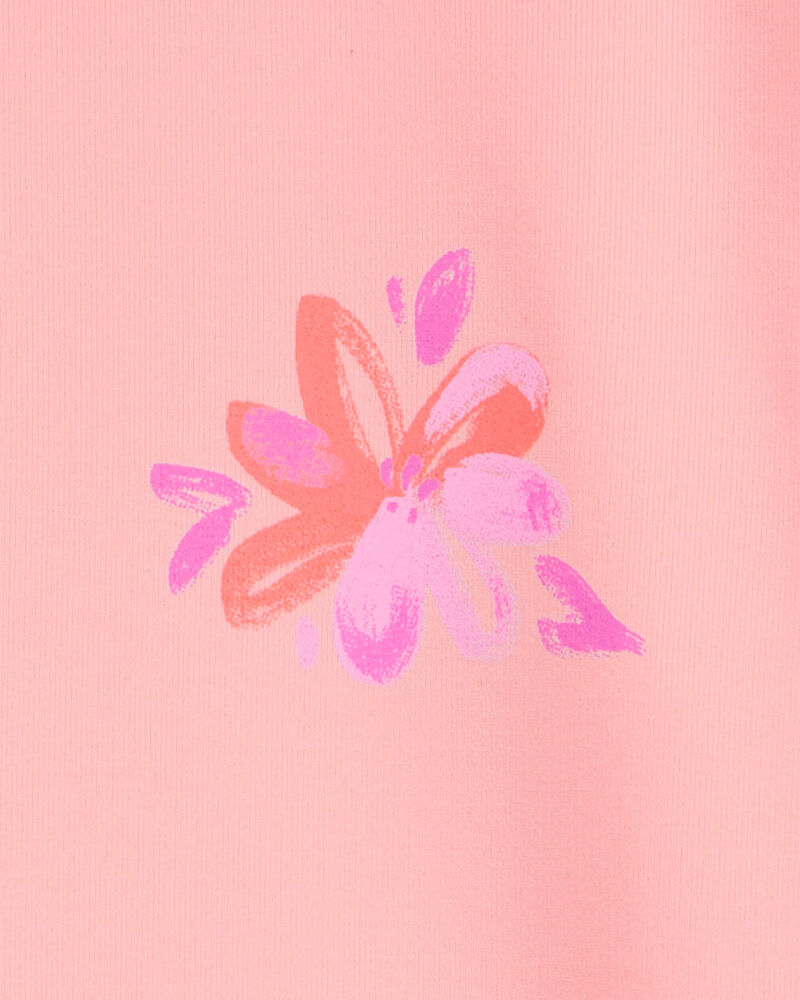 Toddler UPF 50+ Sun Protection Floral Moisture Wicking Active Pullover - Coral, image 3 of 4 slides