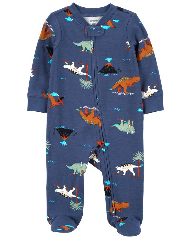 Baby Dinosaurs 2-Way Zip Cotton Sleep & Play Pajamas, image 1 of 3 slides