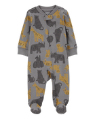 Baby Boy Safari Animal 2-Way Zip Sleep & Play Pajamas, image 1 of 3 slides