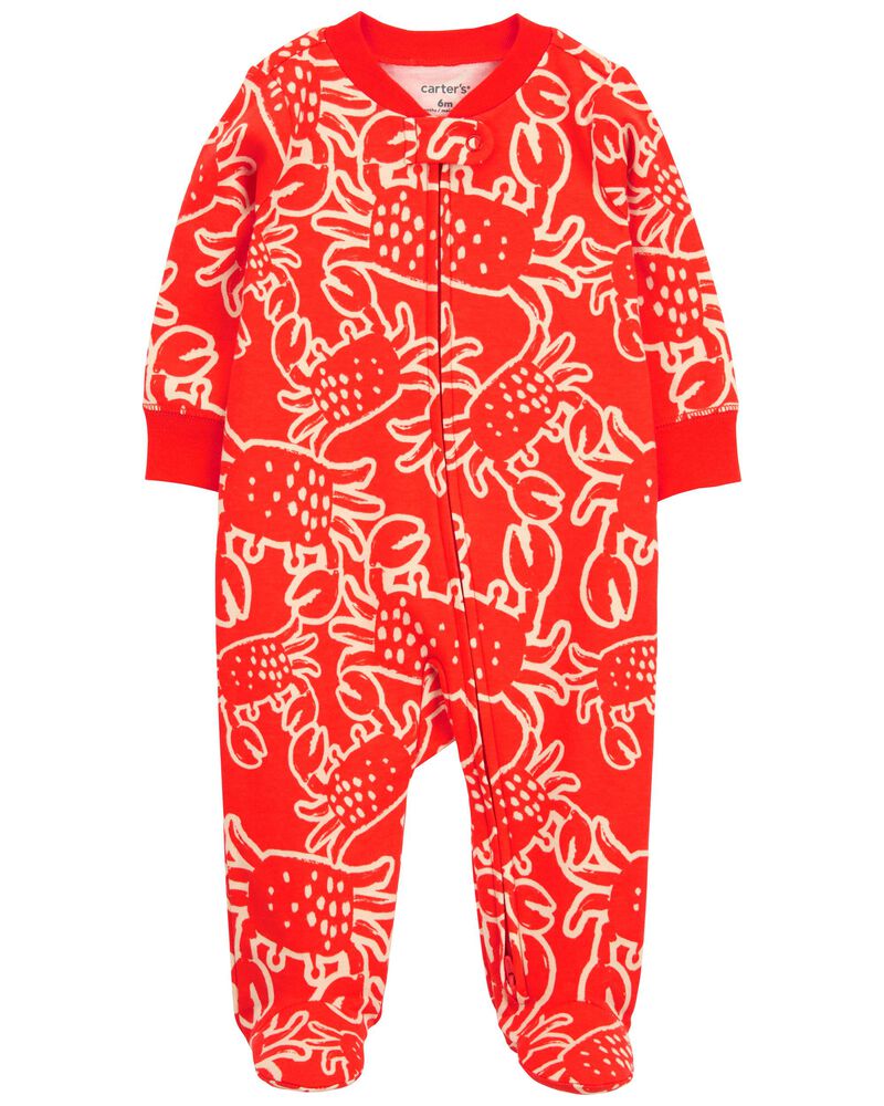Baby 2-Way Zip Crab Cotton Sleep & Play Pajamas, image 1 of 2 slides