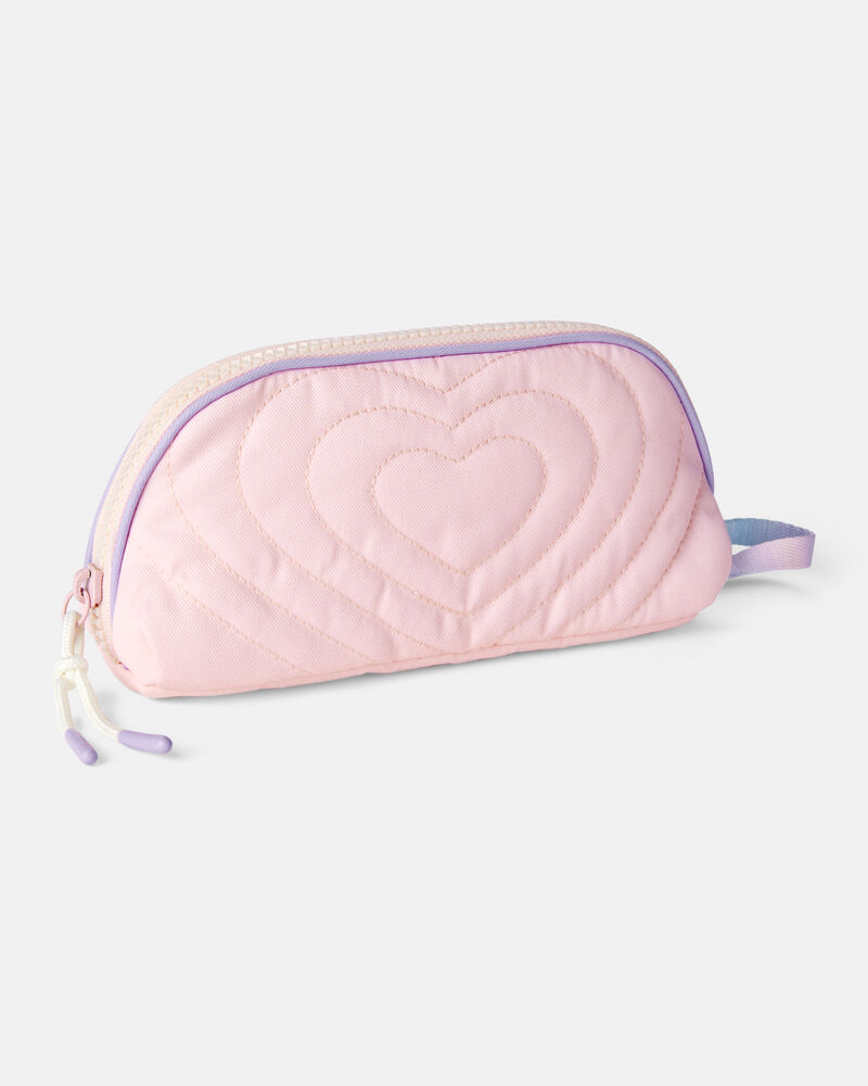 Girls Stitched Hearts Zip-Up Pencil Case - Pink, image 1 of 1 slides