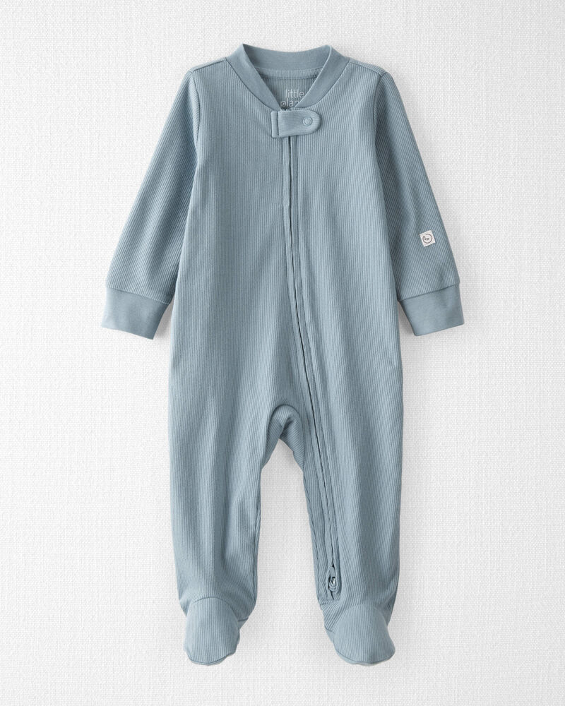 Baby Organic Cotton Sleep & Play Pajamas in Blue, image 1 of 4 slides