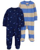 Baby 2-Pack Striped Zip-Up Cotton Sleep & Play Pajamas, image 1 of 4 slides