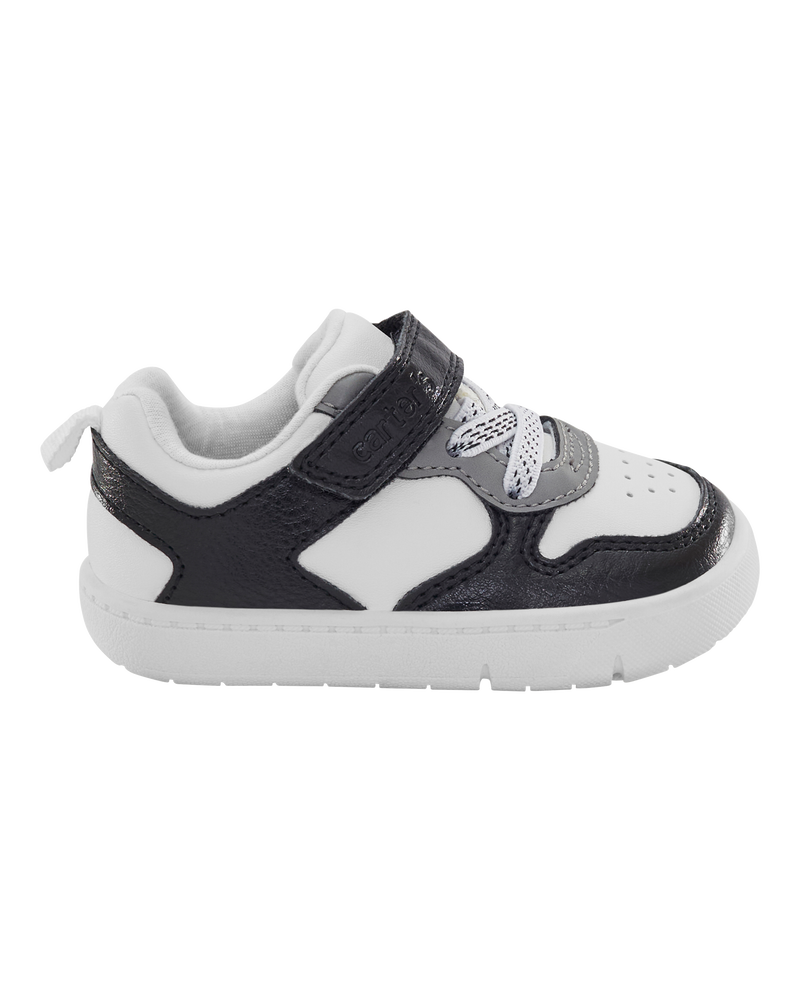 Baby Every Step® First Walker Faux Leather Fashion Sneakers - White/Black, image 2 of 7 slides