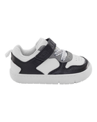 Baby Every Step® First Walker Faux Leather Fashion Sneakers - White/Black, image 2 of 7 slides