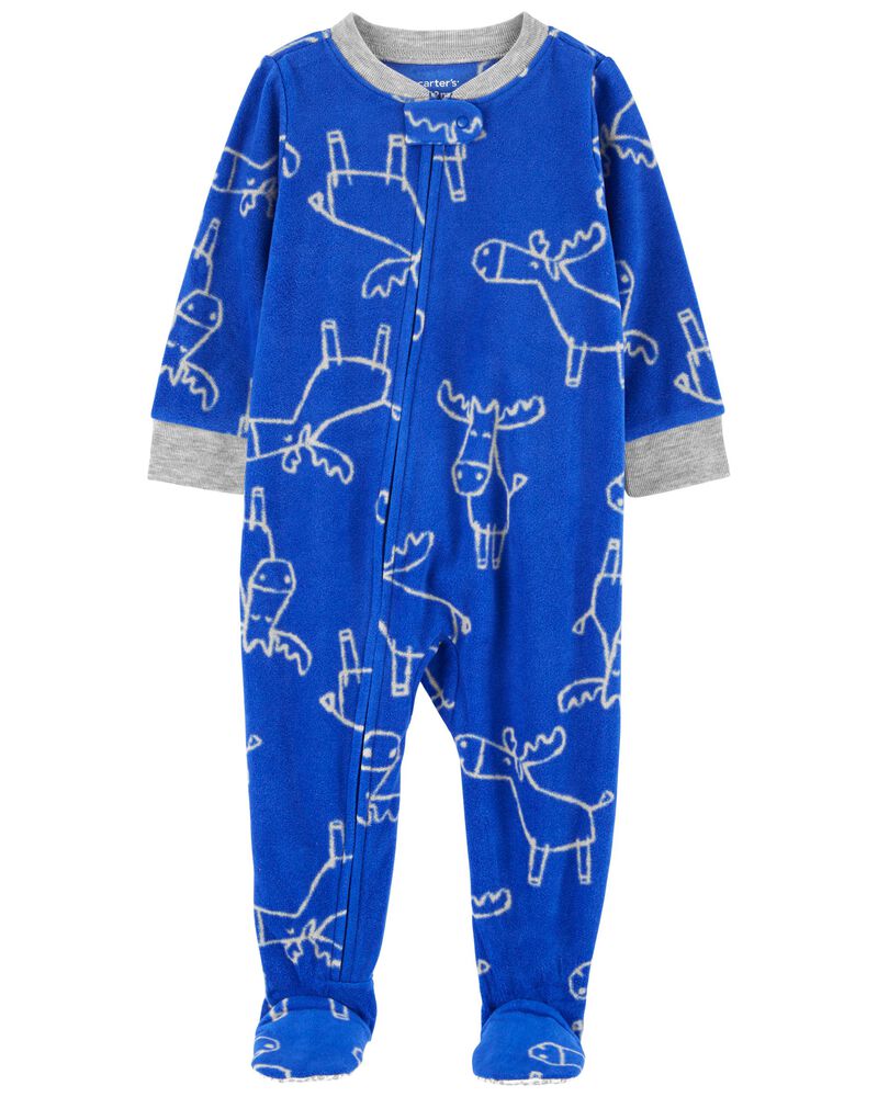 Blue Baby 1-Piece Moose Fleece Footie Pajamas