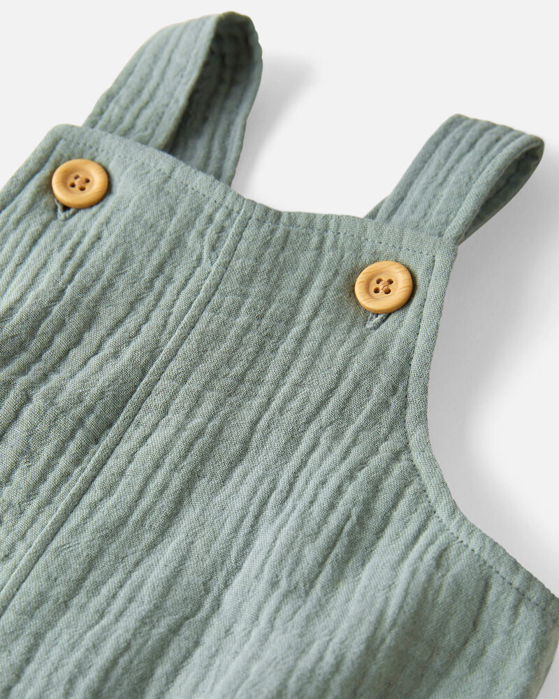 Baby Organic Cotton Gauze Shortalls in Green, image 3 of 6 slides