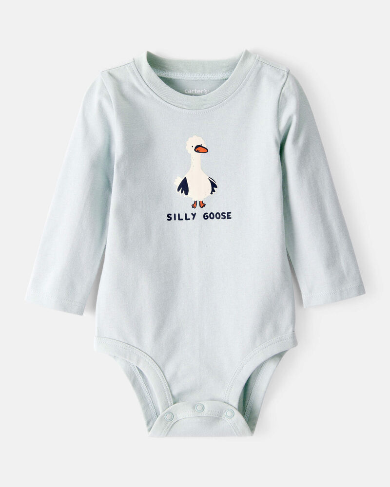 Baby Silly Goose Cotton Long-Sleeve Graphic Bodysuit - Blue, image 1 of 3 slides