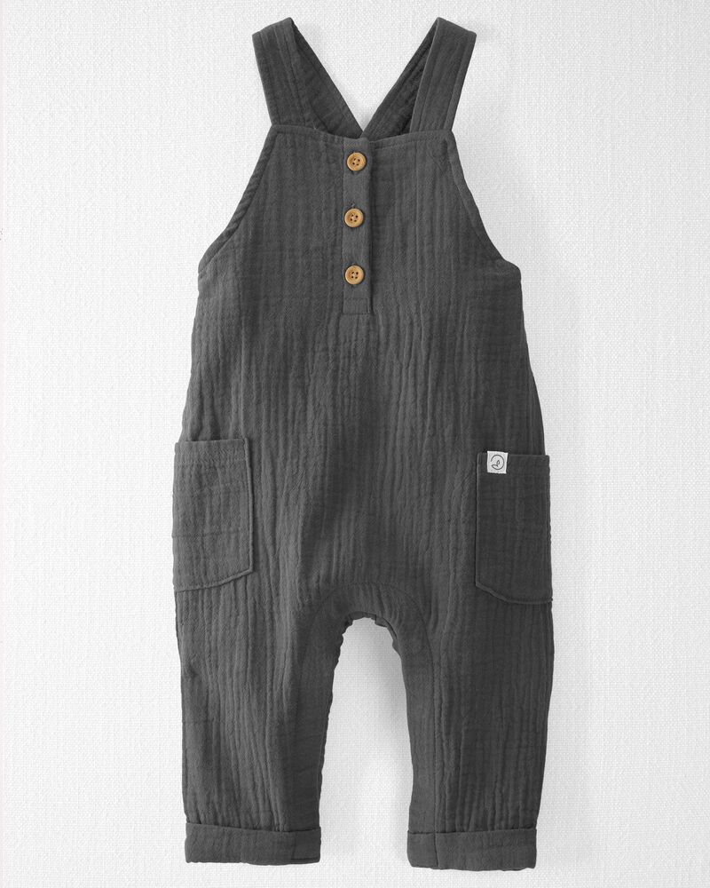 Baby Organic Cotton Gauze Overalls in Dark Gray, image 1 of 5 slides