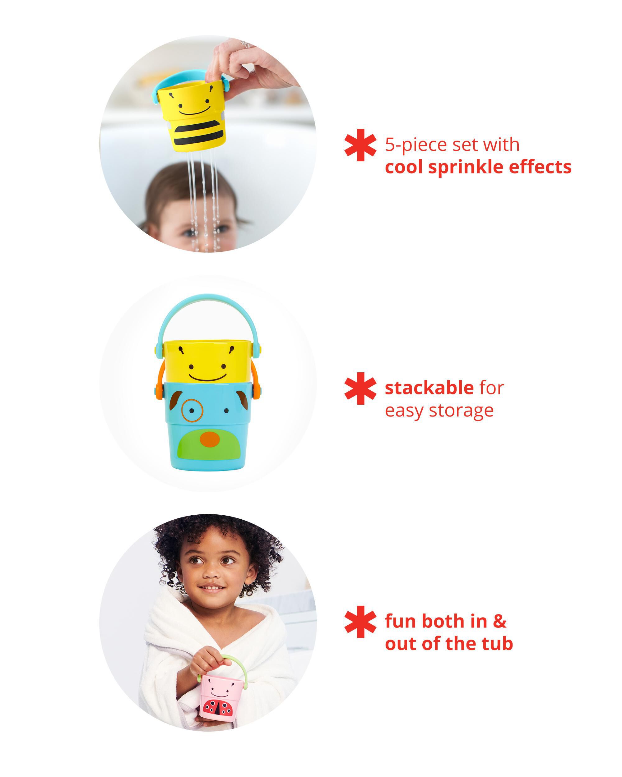 ZOO® Stack & Pour Buckets Baby Bath Toy, image 3 of 6 slides