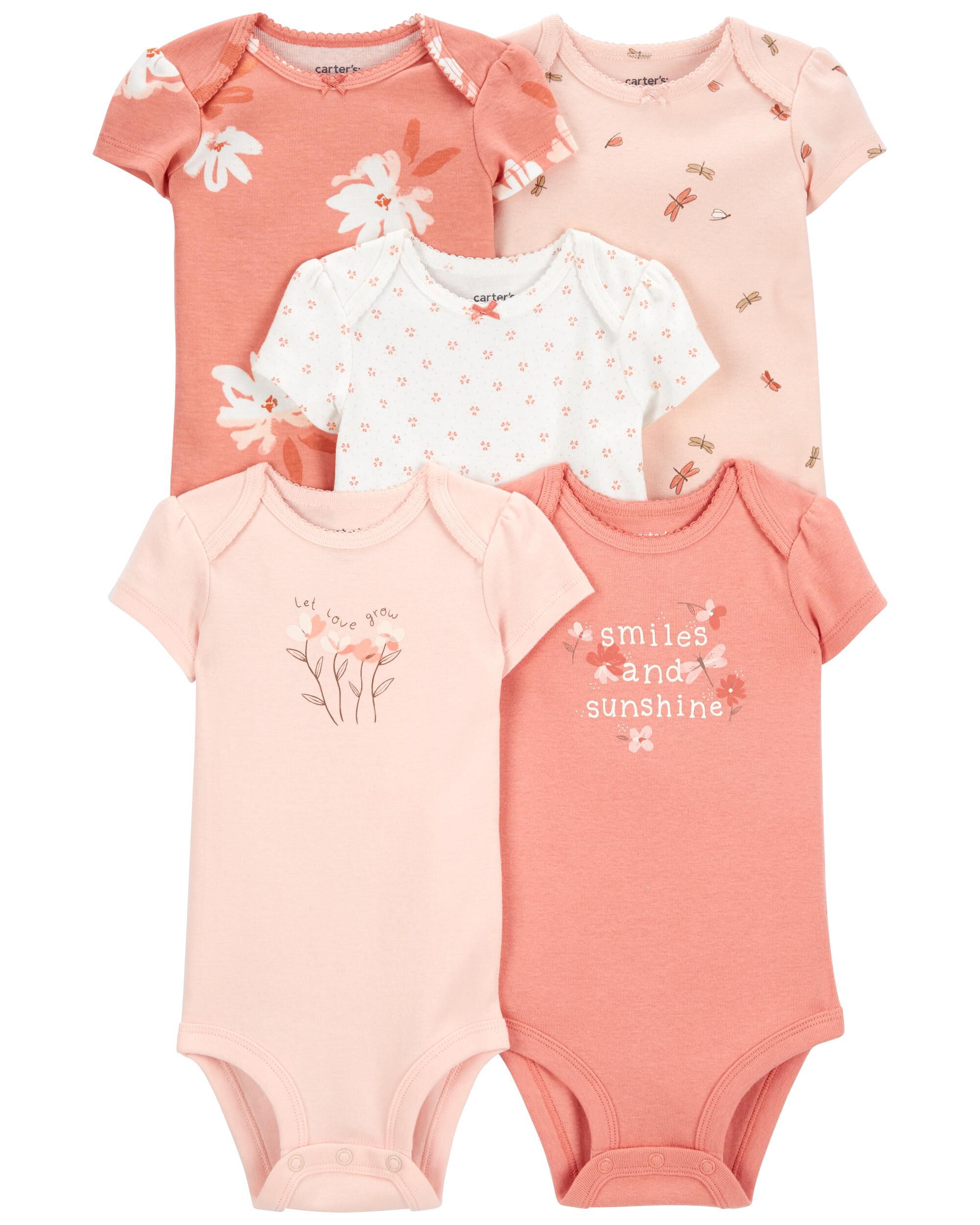 Pink White Baby 5 Pack Short Sleeve Original Bodysuits skiphop