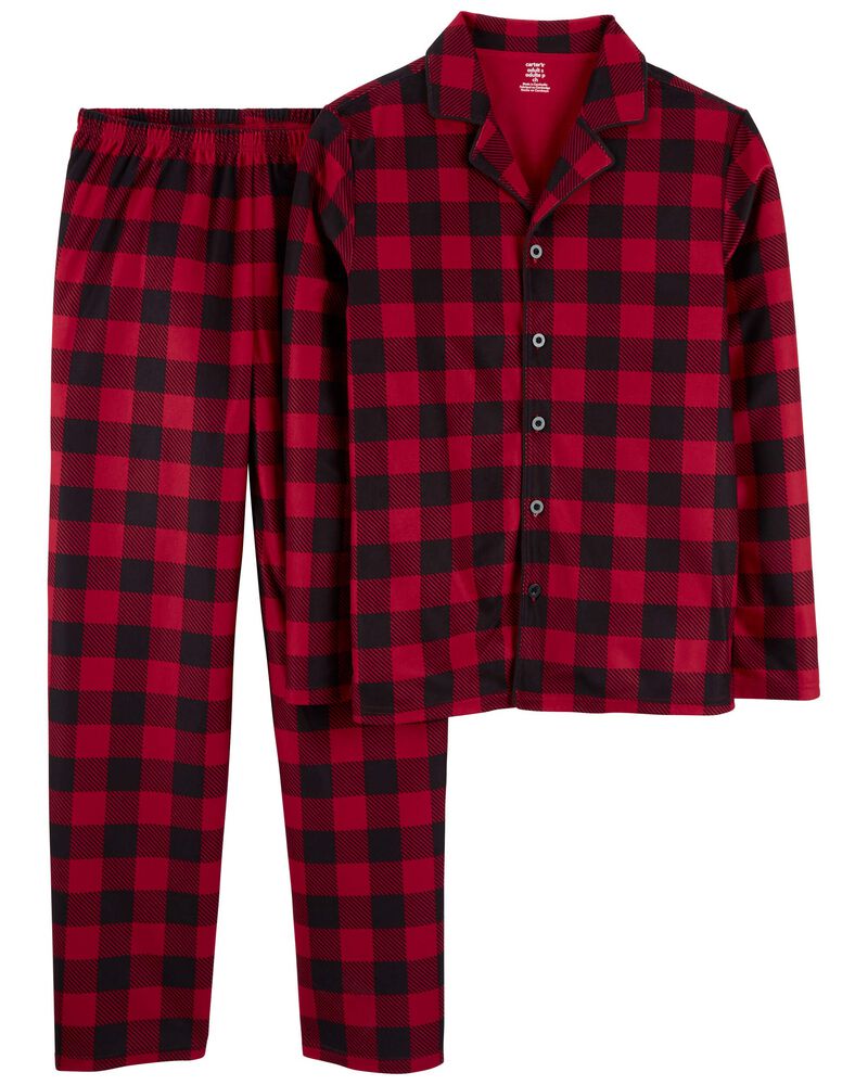 Kid 2-Piece Buffalo Check Fleece Coat Style Pajamas, image 1 of 3 slides
