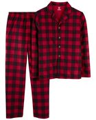 Kid 2-Piece Buffalo Check Fleece Coat Style Pajamas, image 1 of 3 slides