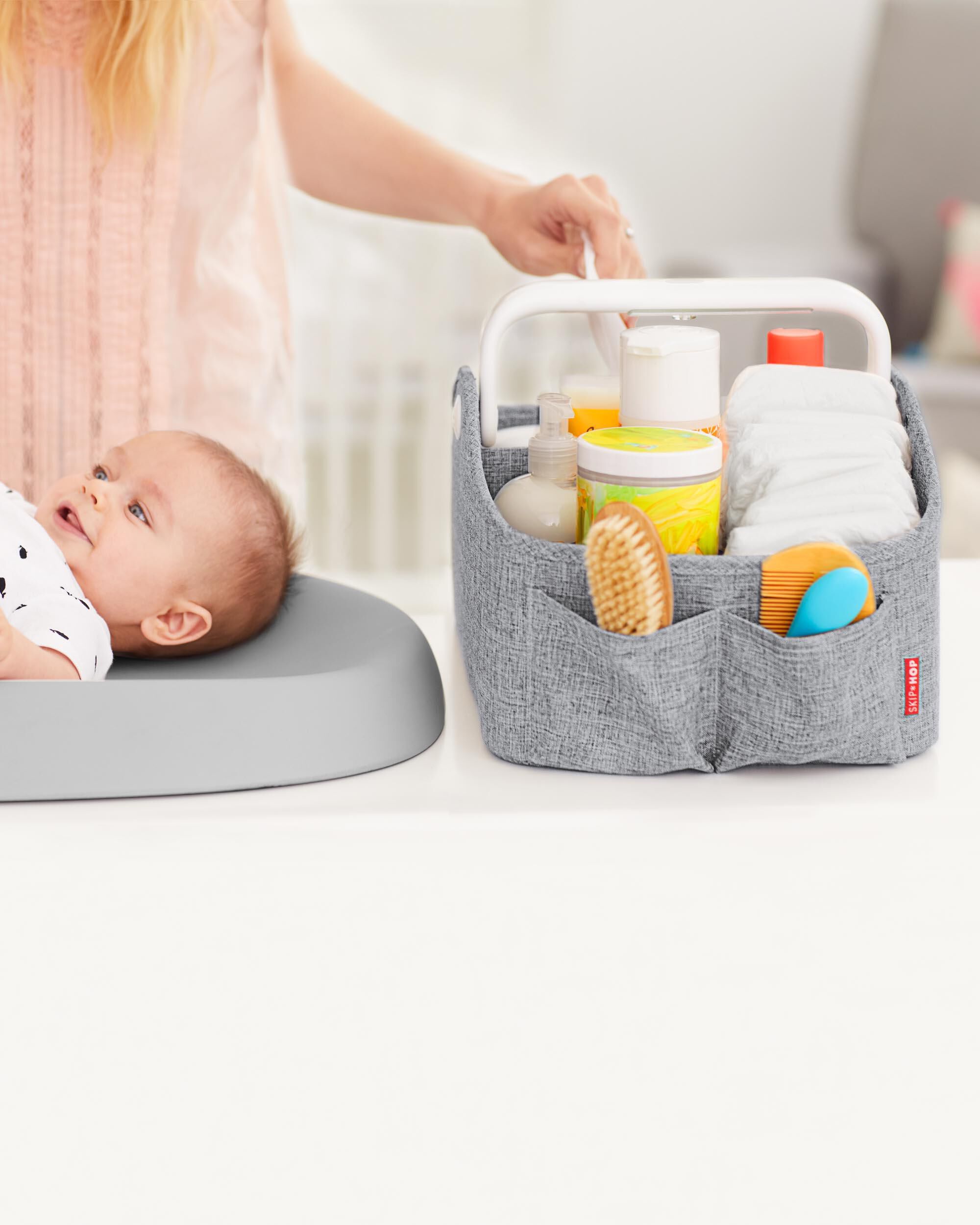 Nursery Style Light-Up Diaper Caddy - Heather Grey, image 4 of 9 slides