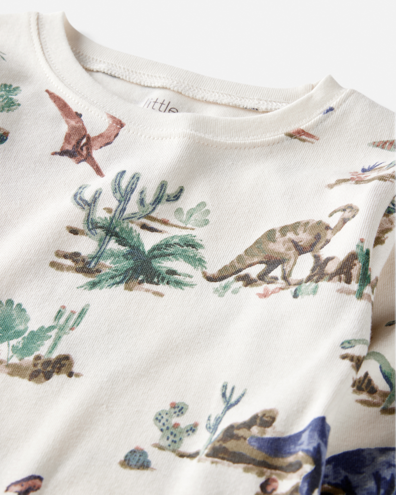 Kid Dinosaur Print Organic Cotton 2-Piece Pajamas, image 2 of 5 slides