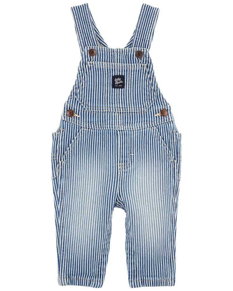 Baby Knit-Like Denim Hickory Stripe Overalls, image 1 of 4 slides