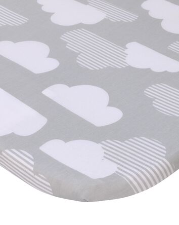 Skip Hop Cozy-Up 2-in-1 Bedside Sleeper Grey & White Clouds 100% Cotton Fitted Bassinet Sheet, 