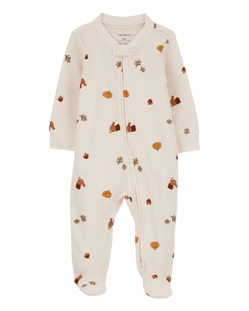 Baby Thanksgiving Zip-Up Thermal Footie Sleep & Play Pajamas, image 1 of 4 slides