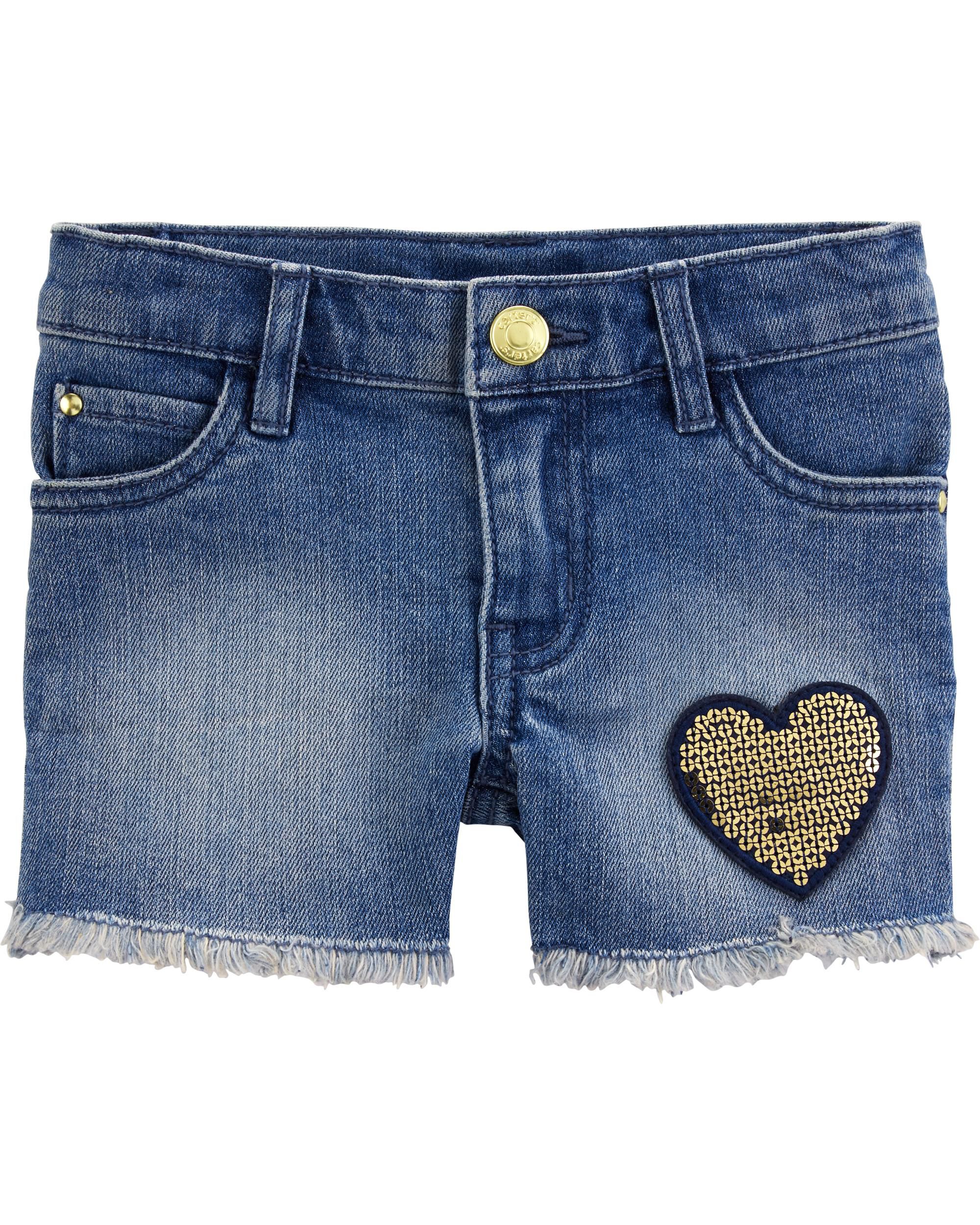 sequin jean shorts