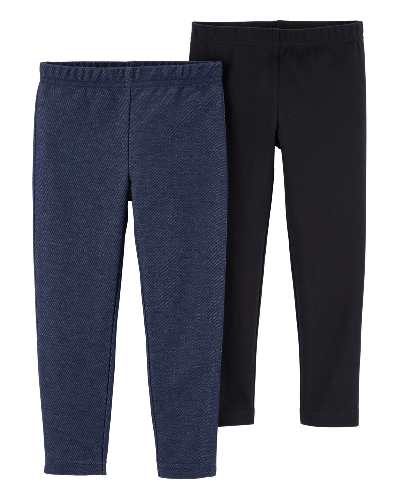 Baby 2-Pack Navy & Black Cotton Stretch Leggings, image 1 of 3 slides