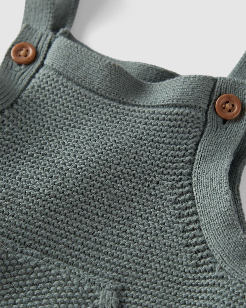 Baby Organic Sweater Knit Overalls in Green, image 3 of 6 slides