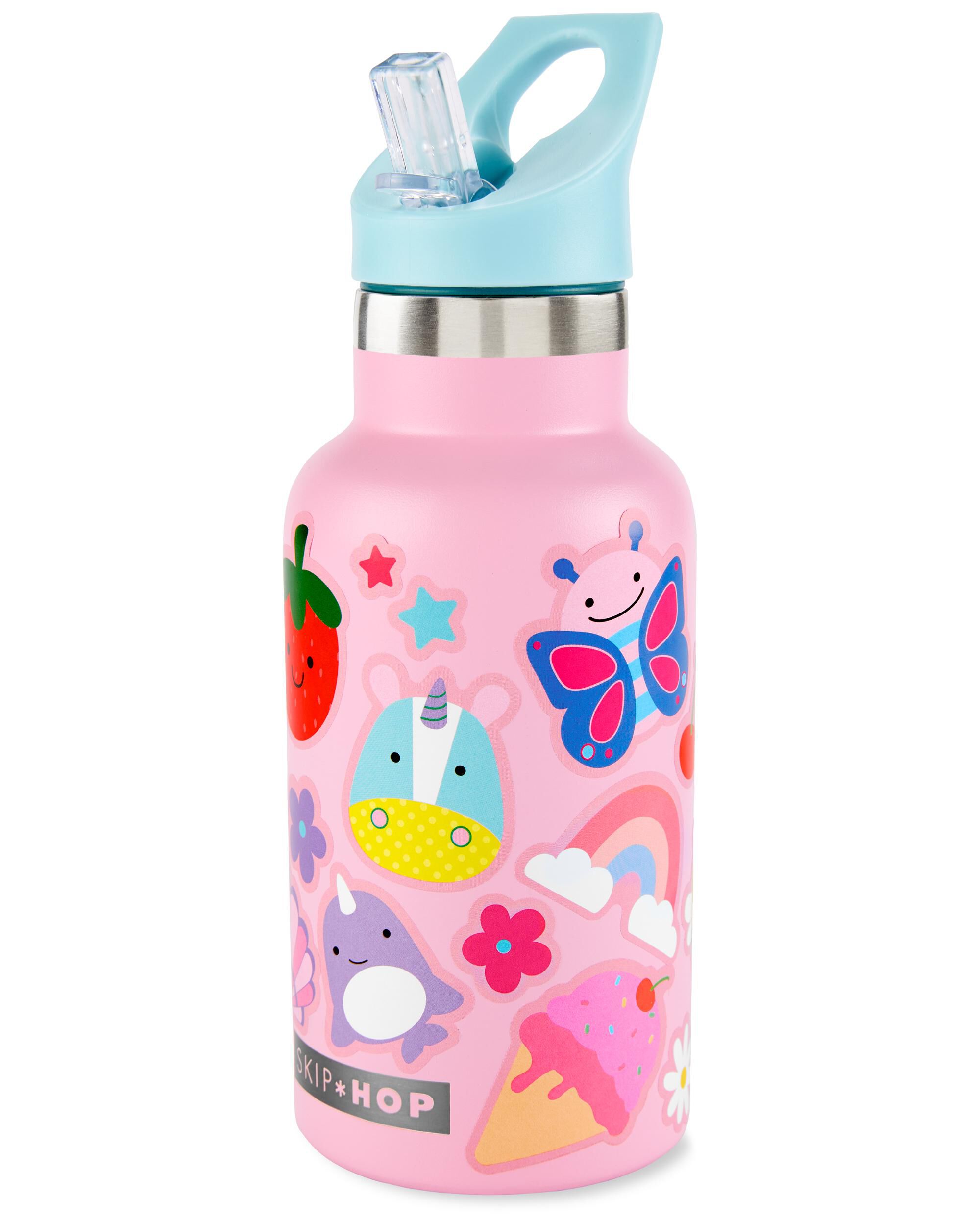 Stainless Steel Canteen Bottle With Stickers - Pink, 