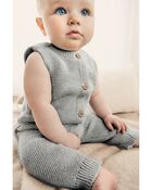 Baby Organic Cotton Sweater Knit Button-Front Jumpsuit, image 2 of 5 slides