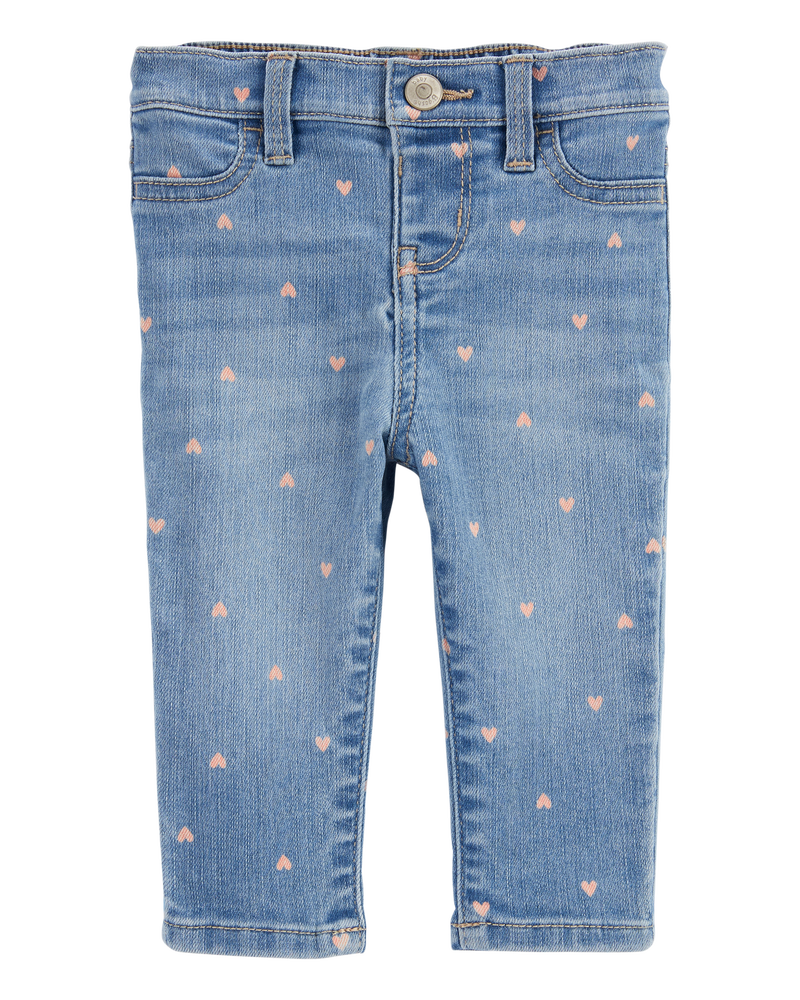 Baby Heart Print Pull-On Denim Pants, image 1 of 4 slides