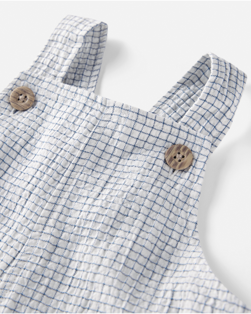 Baby Organic Cotton Checkered-Print Shortalls, image 3 of 5 slides
