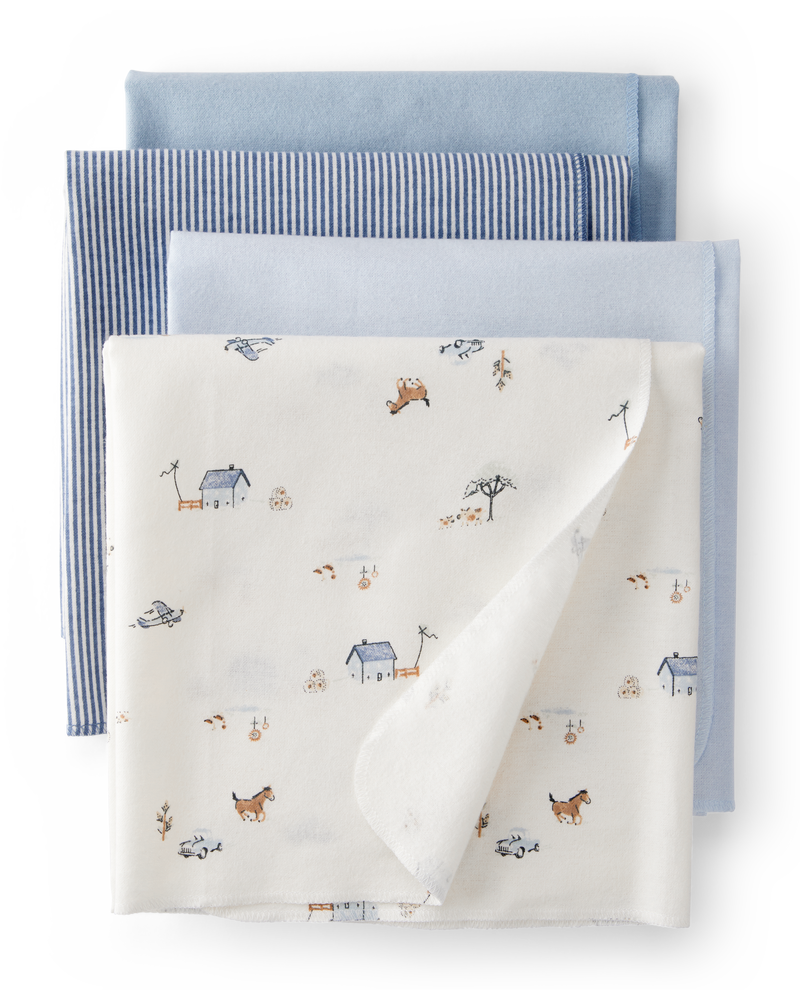 Baby 4-Pack Receiving Blankets - Blue, image 1 of 5 slides