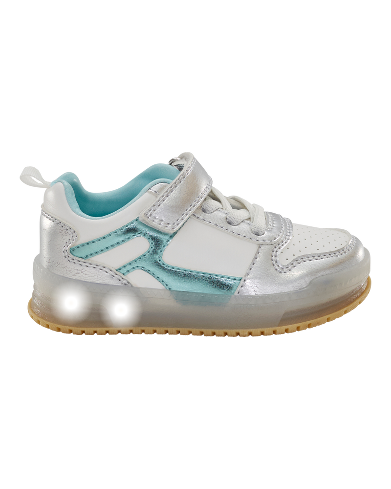 Toddler Light Up Metallic Sneakers - Silver/Aqua, image 2 of 8 slides