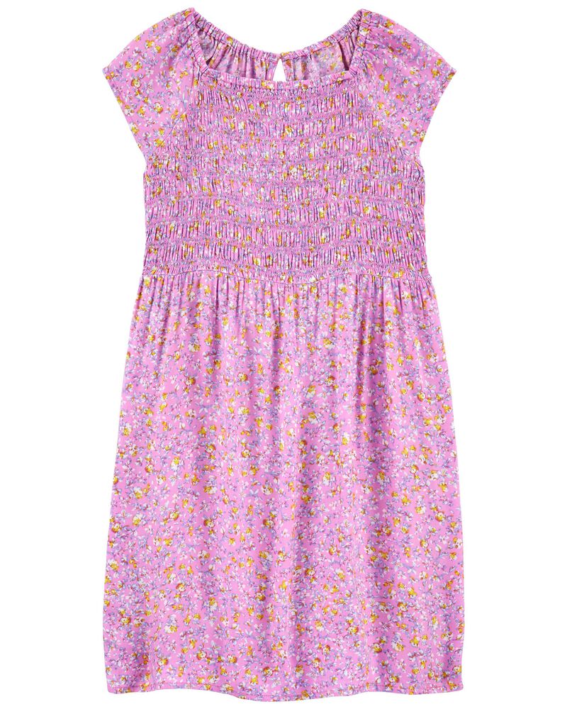 Kid Floral Print Smocked Dress, image 1 of 4 slides
