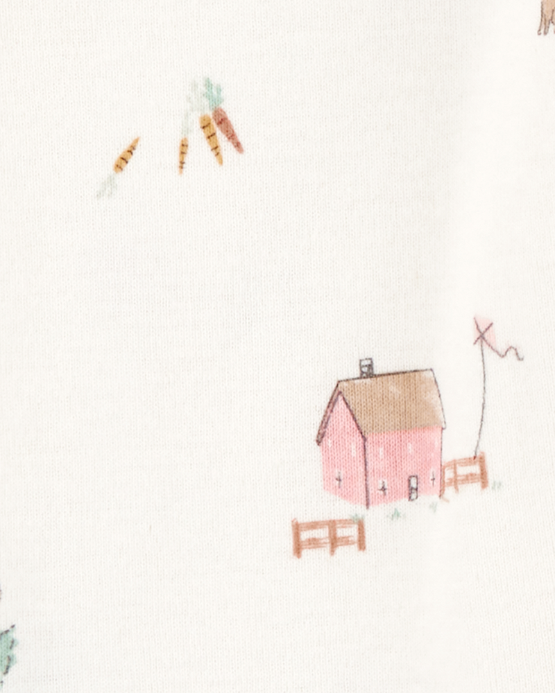 Baby 4-Piece Farm Print Outfit Set - White/Pink, image 3 of 5 slides