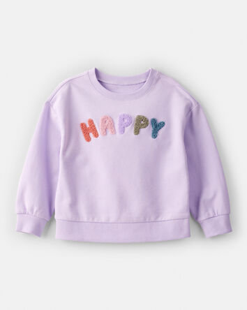 Toddler Girl Happy French Terry Long-Sleeve Pullover Sweatshirt - Purple, 