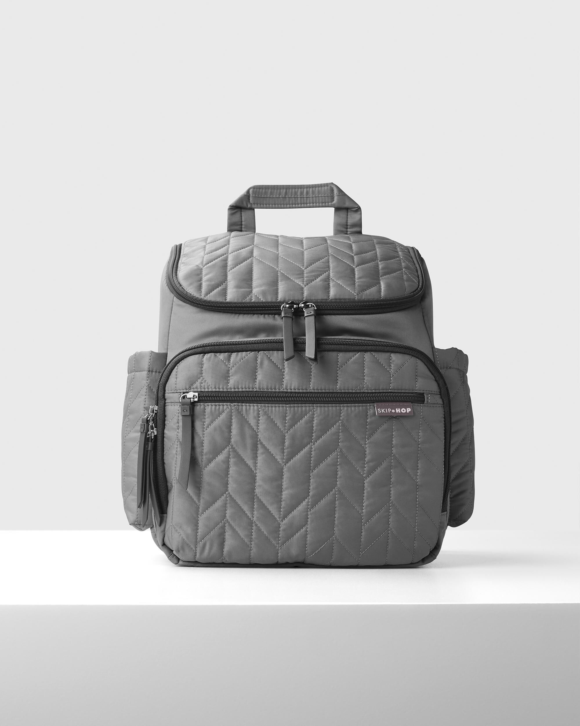 grey backpack diaper bag