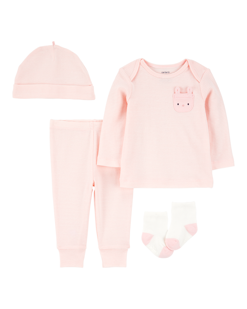Baby 4-Piece Bunny Outfit Set - Pink/White, image 1 of 4 slides