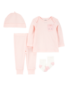 Baby 4-Piece Bunny Outfit Set - Pink/White, image 1 of 4 slides