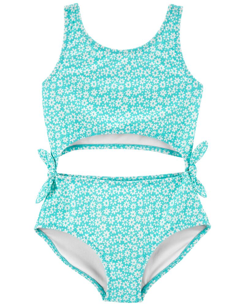 Kid 1-Piece Floral Print Cut-Out Swimsuit, image 1 of 4 slides