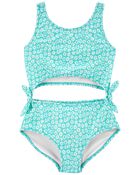 Kid 1-Piece Floral Print Cut-Out Swimsuit, image 1 of 4 slides