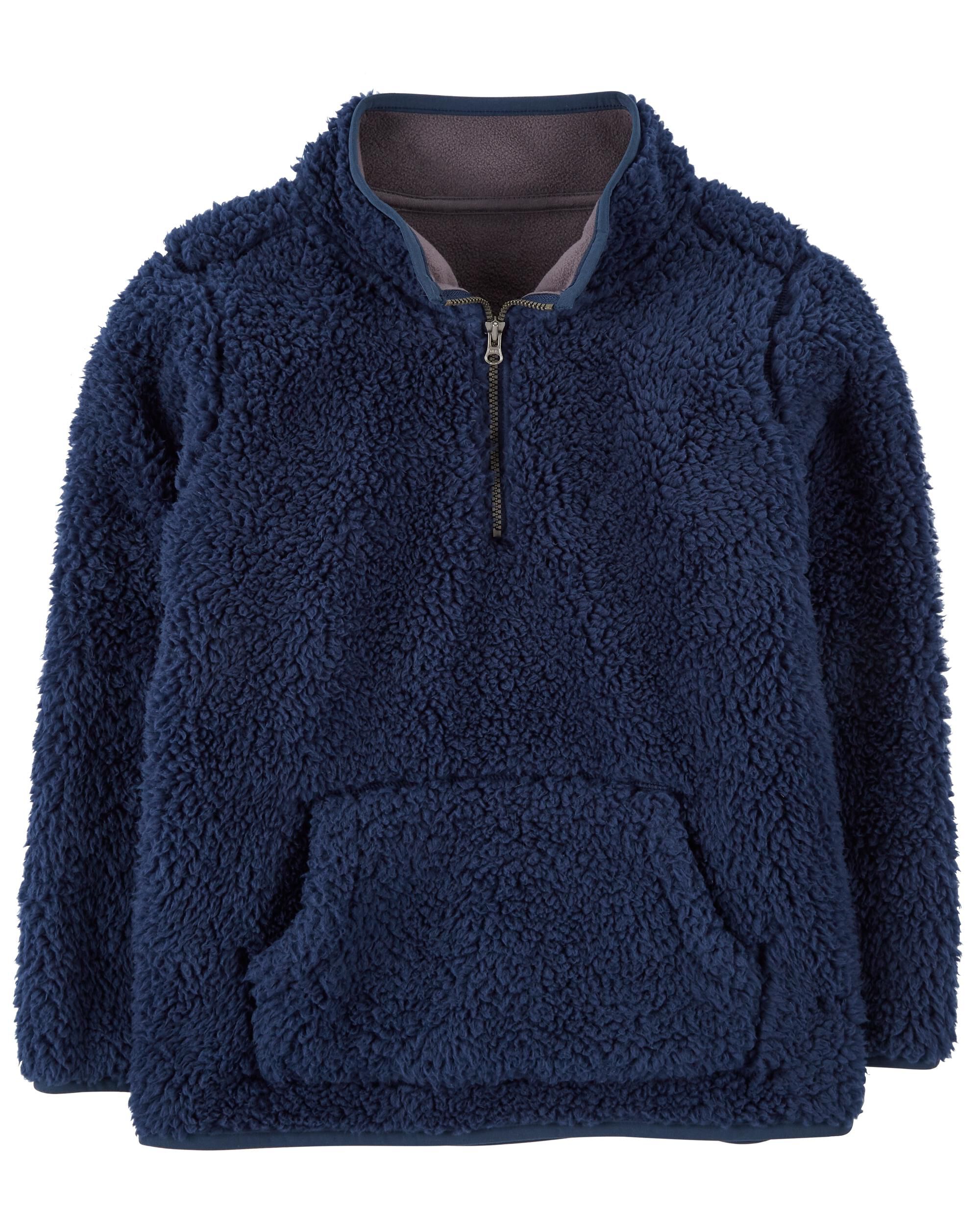 Navy Kid Quarter Zip Sherpa Pullover skiphop