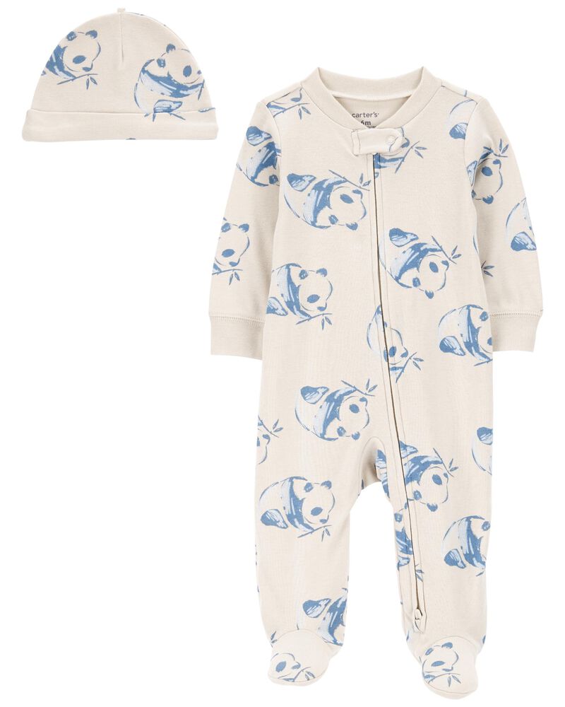 Baby Panda 2-Piece Sleep & Play Pajamas and Cap Set, image 1 of 4 slides