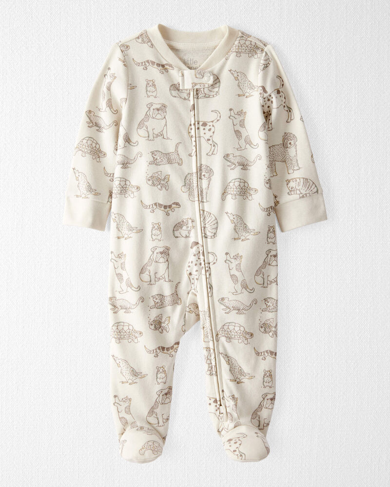 Baby Organic Cotton Animal-Print Sleep & Play Pajamas, image 1 of 4 slides