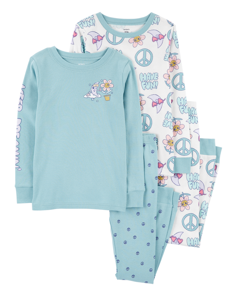 Kid 4-Piece Peace Sign 100% Snug Fit Cotton Pajamas, image 1 of 5 slides