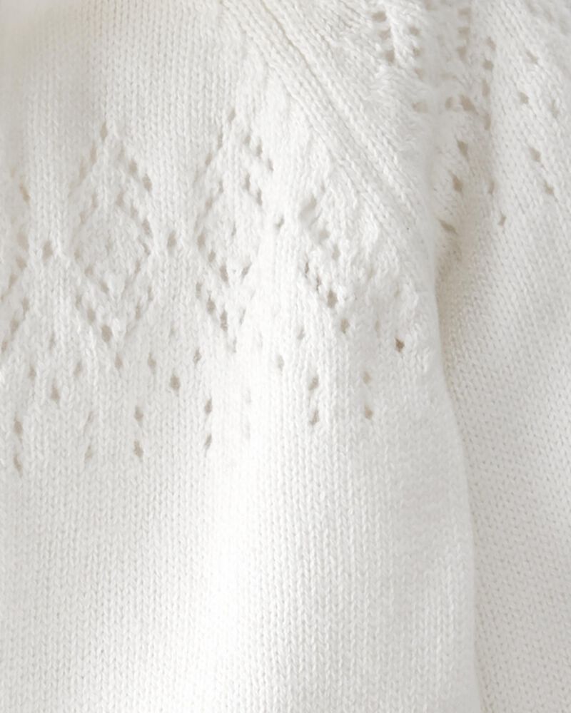 Baby Organic Cotton  Sweater Knit Pointelle Jumpsuit in Ivory, image 3 of 4 slides