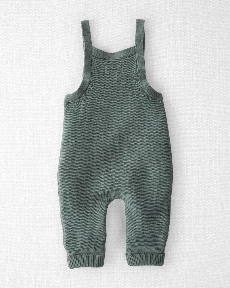 Baby Organic Sweater Knit Overalls in Green, image 2 of 6 slides