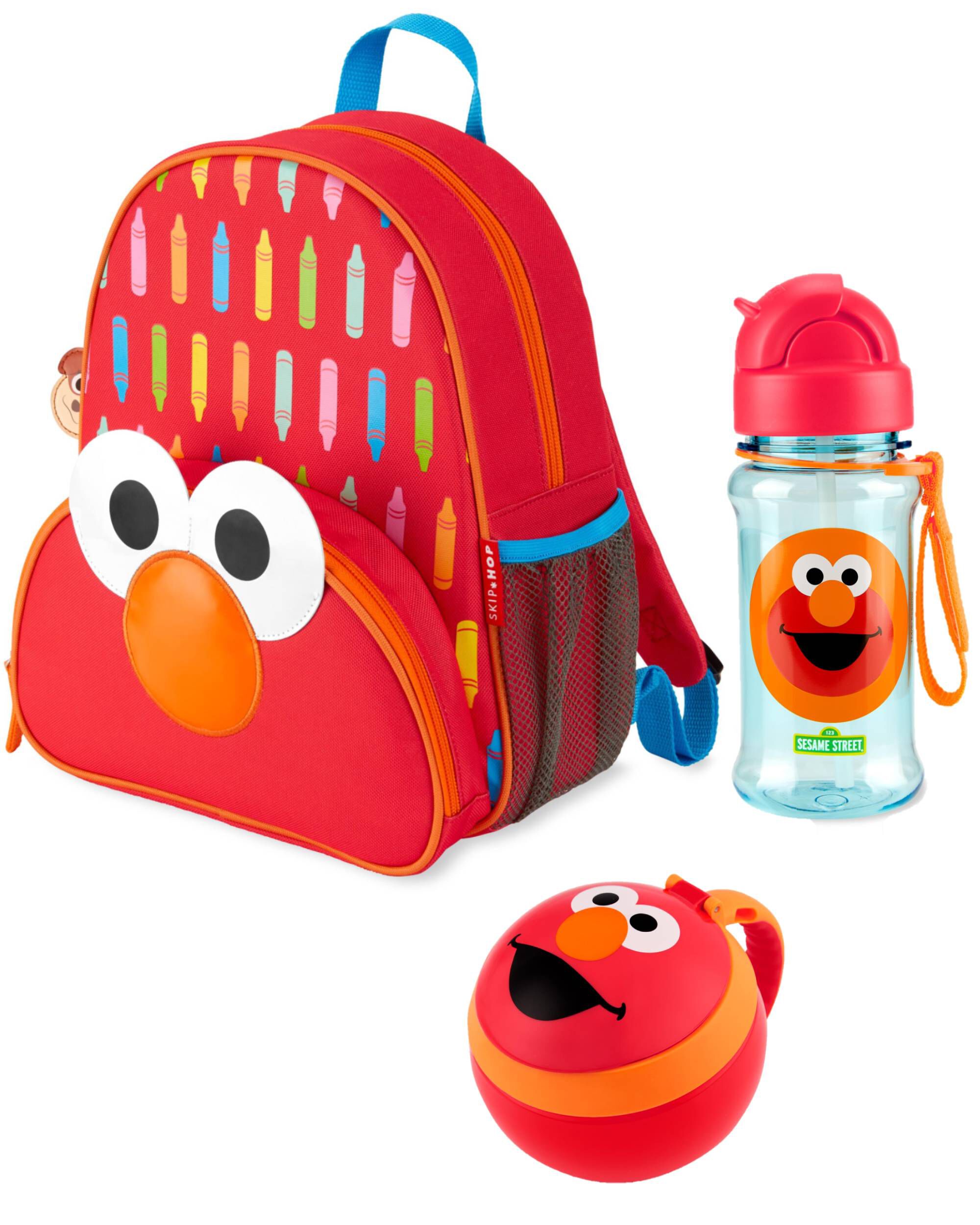 Sesame Street Little Kid Backpack Straw Bottle & Snack Cup Set - Elmo, 