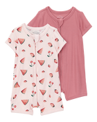 Baby Girl 2-Pack PurelySoft Zip-Up Rompers - Pink, image 1 of 6 slides