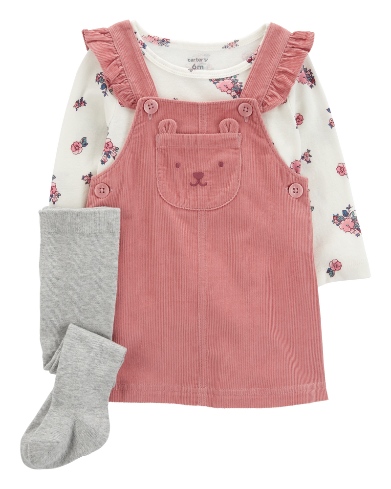 Baby 3-Piece Floral Long-Sleeve Tee & Jumper Set, image 1 of 6 slides