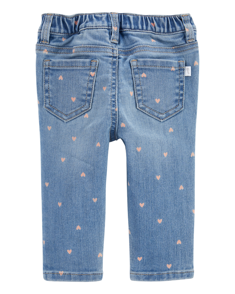 Baby Heart Print Pull-On Denim Pants, image 2 of 4 slides