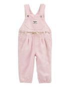 Baby Knit Denim Hickory Stripe Overalls - Pink, image 1 of 4 slides